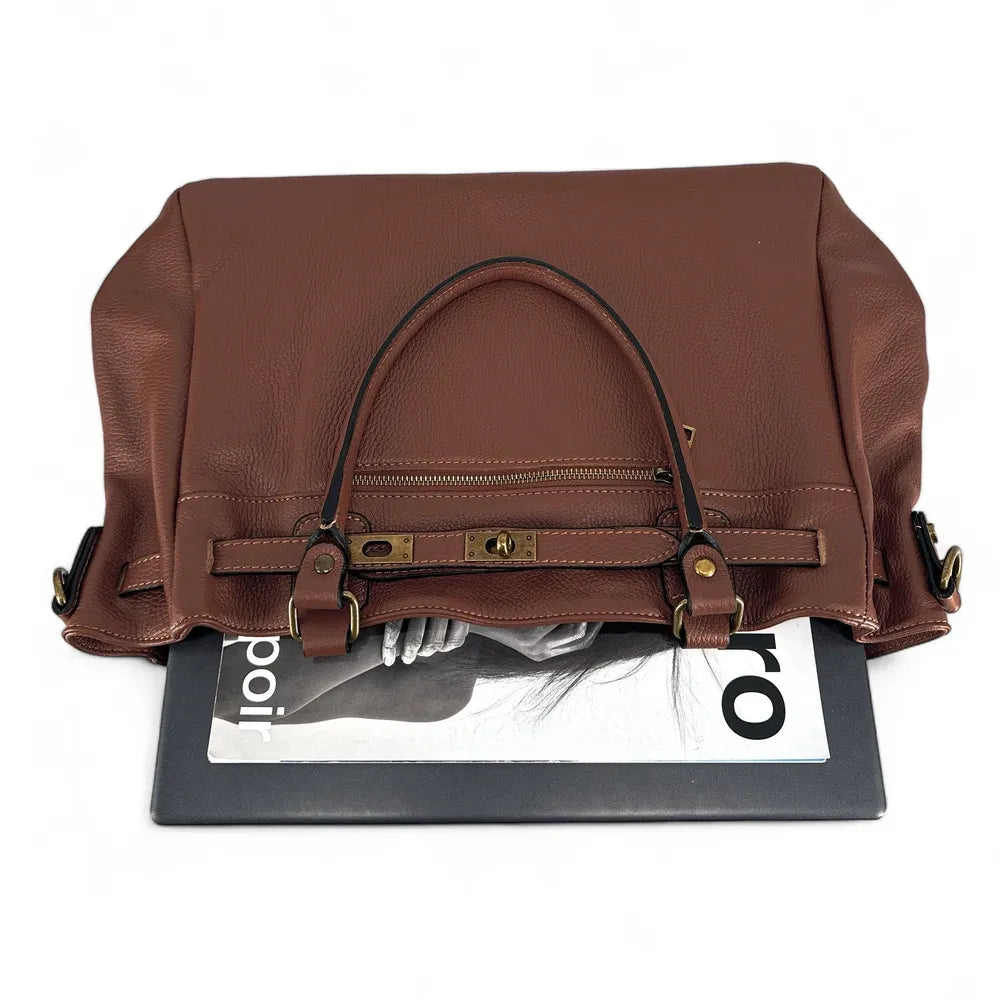 Sac cabas en cuir grainé JANET Chocolat