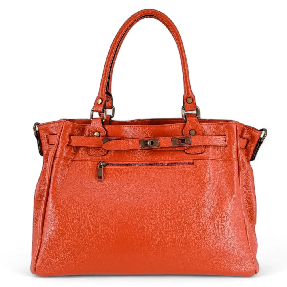 Sac cabas en cuir grainé JANET Mandarine