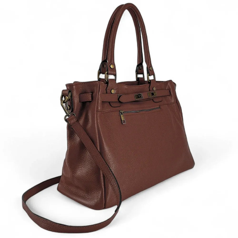 Sac cabas en cuir grainé JANET Chocolat