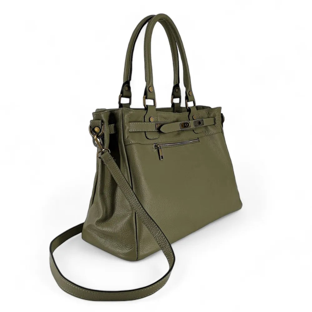 Sac cabas en cuir grainé JANET Kaki