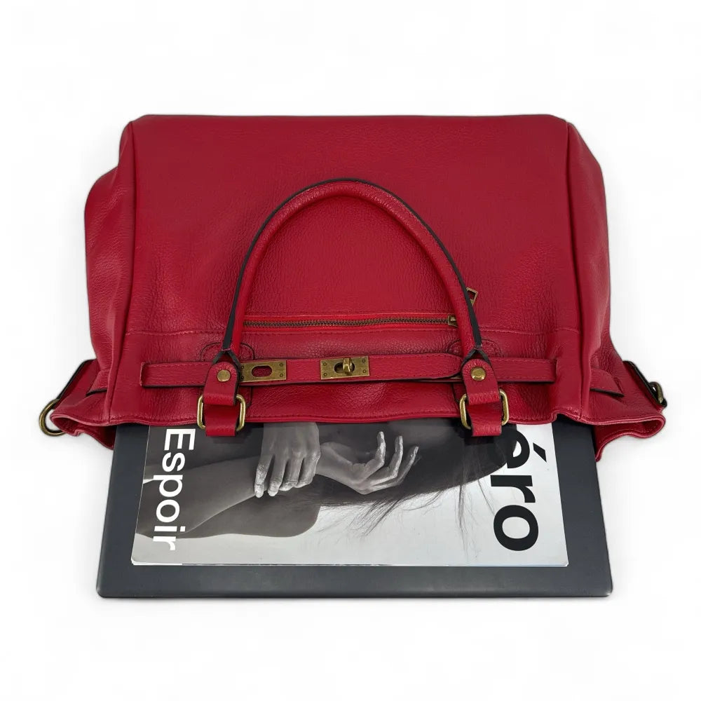Sac cabas en cuir grainé JANET Rouge foncé