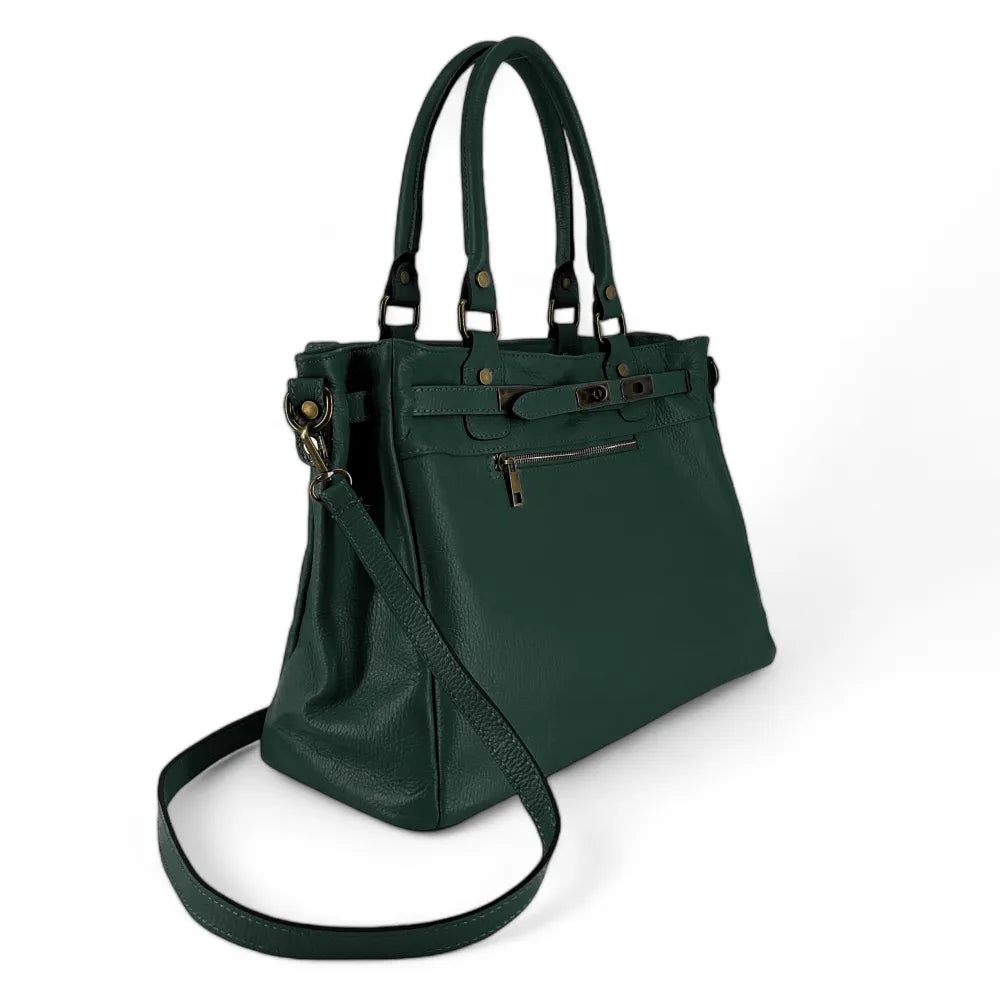 Sac cabas en cuir grainé JANET Vert forêt