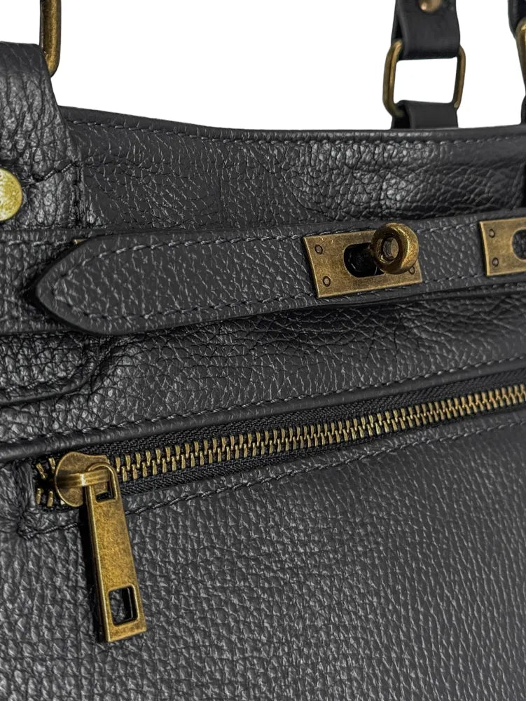 Sac cabas en cuir grainé JANET Noir