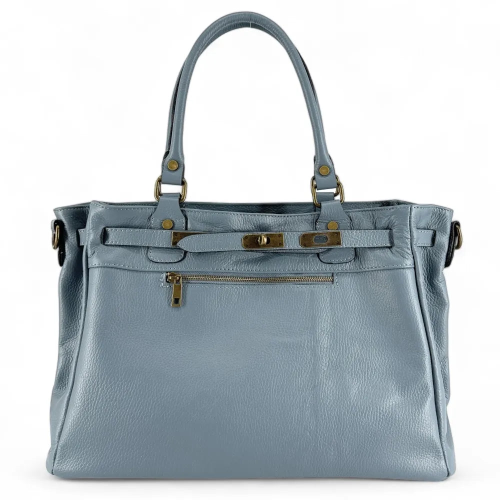 Sac cabas en cuir grainé JANET Bleu glacier