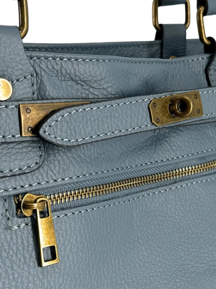 Sac cabas en cuir grainé JANET Bleu glacier