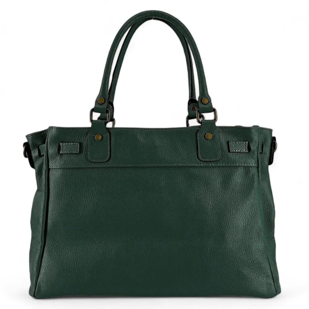Sac cabas en cuir grainé JANET Vert forêt