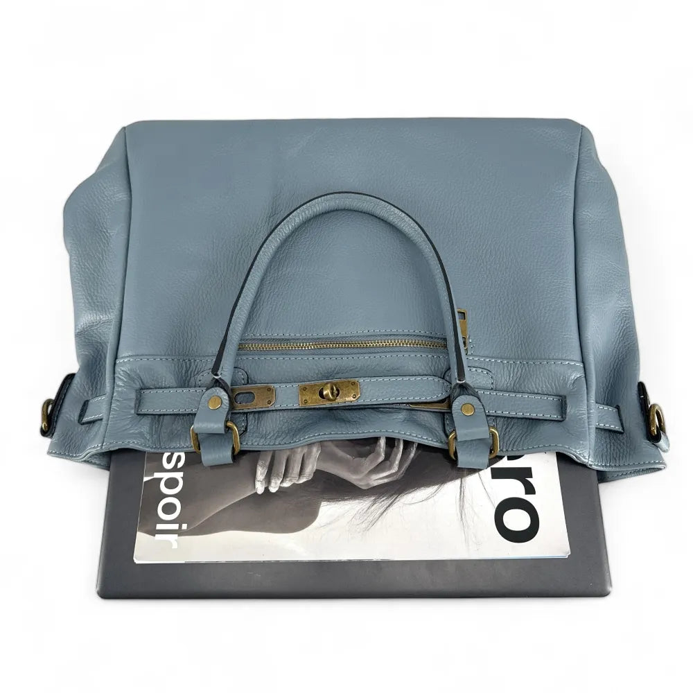 Sac cabas en cuir grainé JANET Bleu glacier