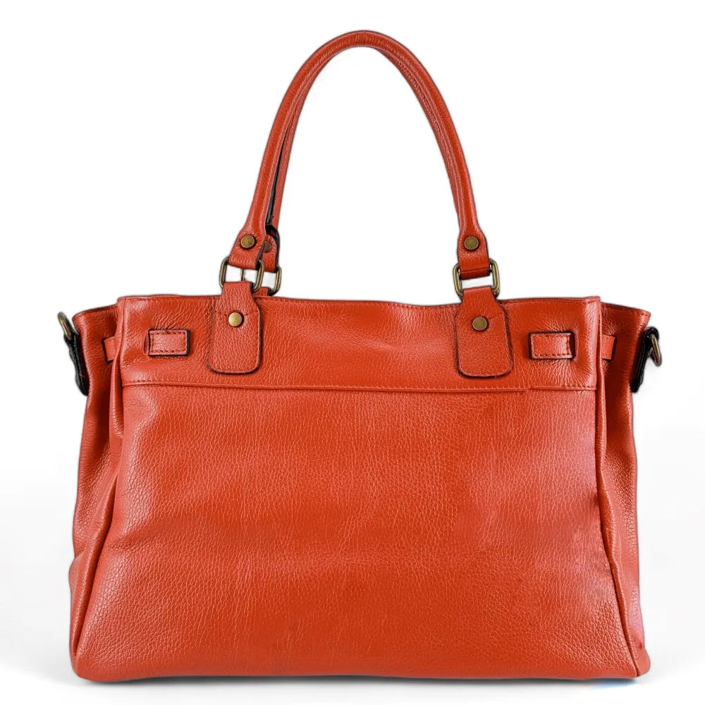 Sac cabas en cuir grainé JANET Mandarine