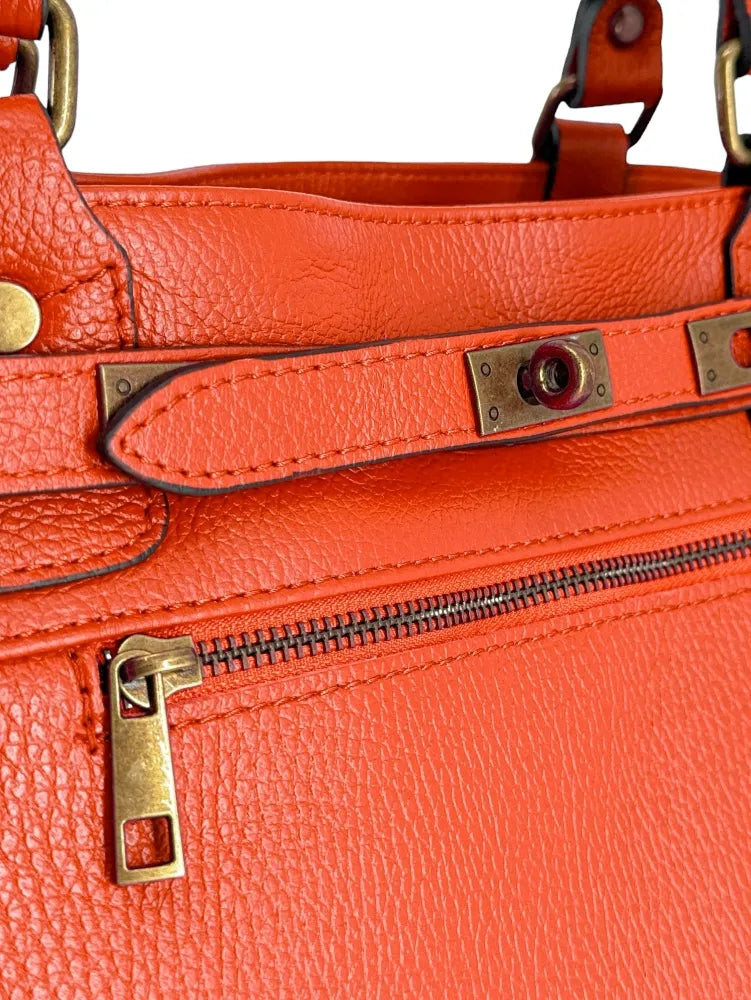 Sac cabas en cuir grainé JANET Mandarine