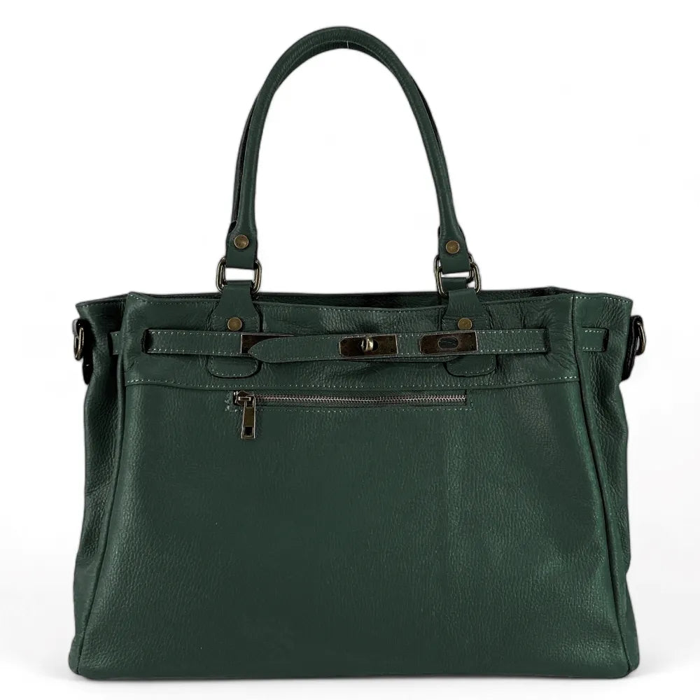 Sac cabas en cuir grainé JANET Vert forêt