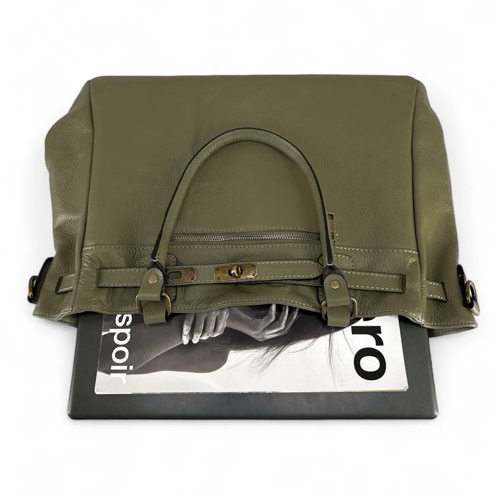 Sac cabas en cuir grainé JANET Kaki