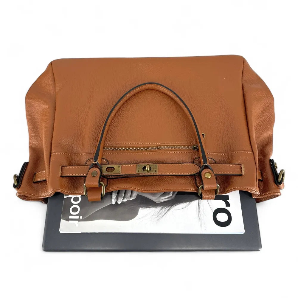 Sac cabas en cuir grainé JANET Camel
