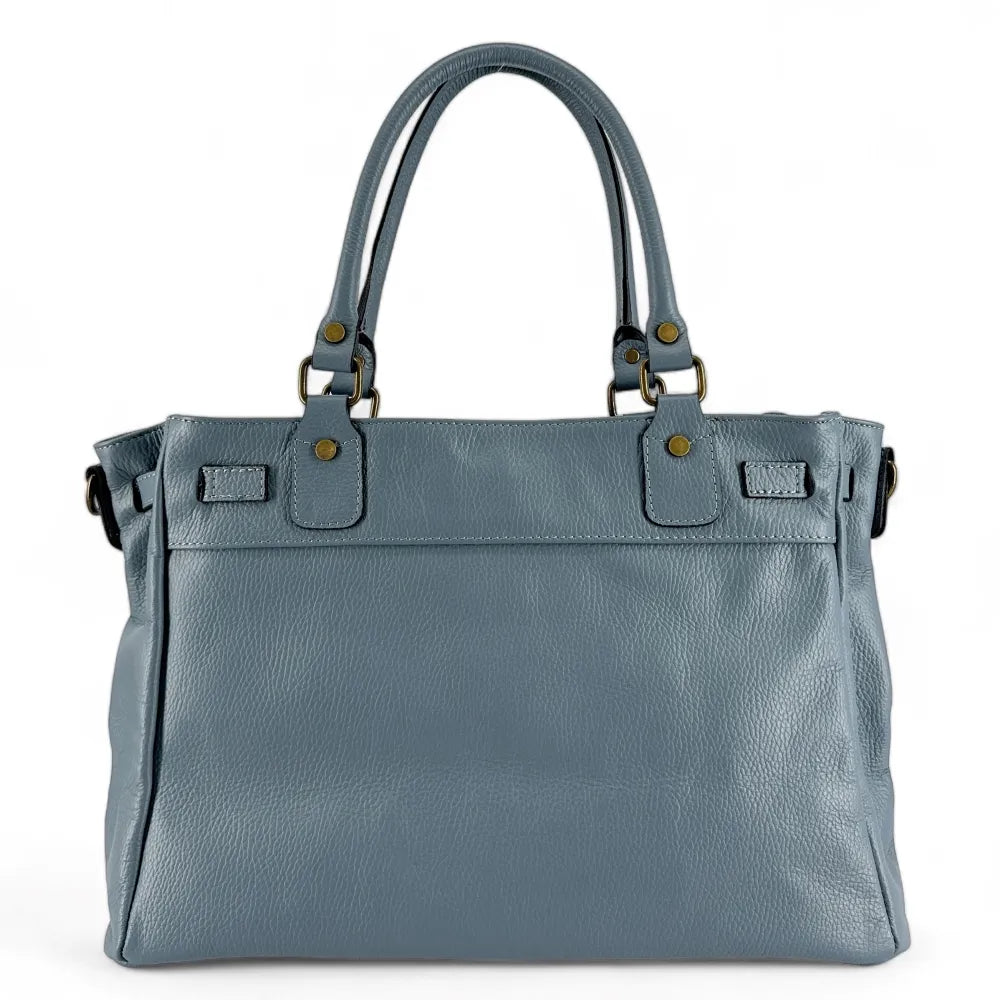 Sac cabas en cuir grainé JANET Bleu glacier