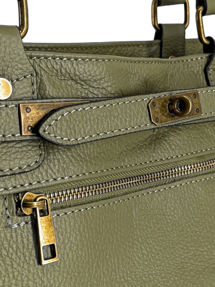 Sac cabas en cuir grainé JANET Kaki