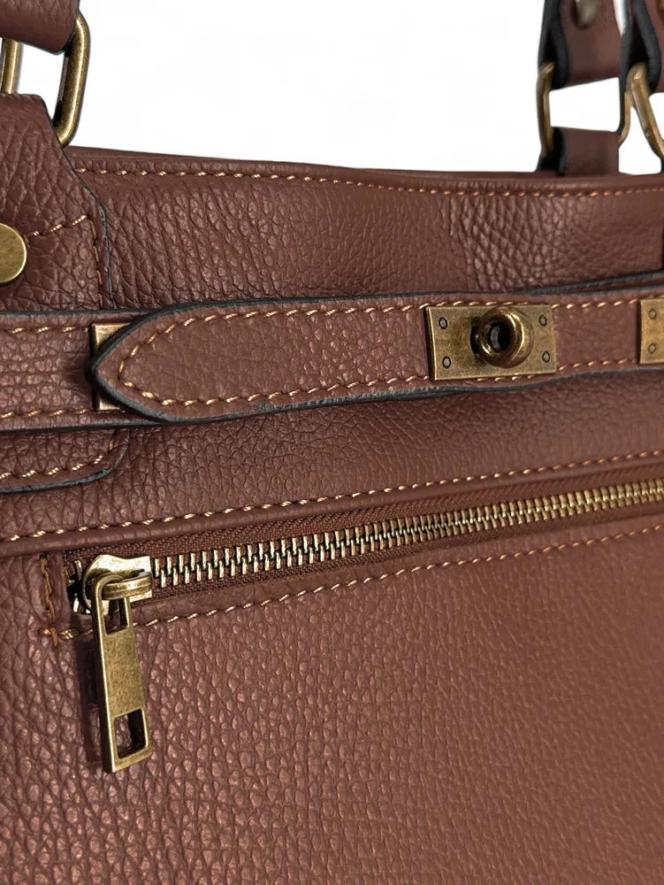 Sac cabas en cuir grainé JANET Chocolat
