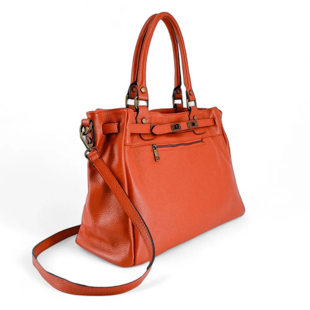 Sac cabas en cuir grainé JANET Mandarine