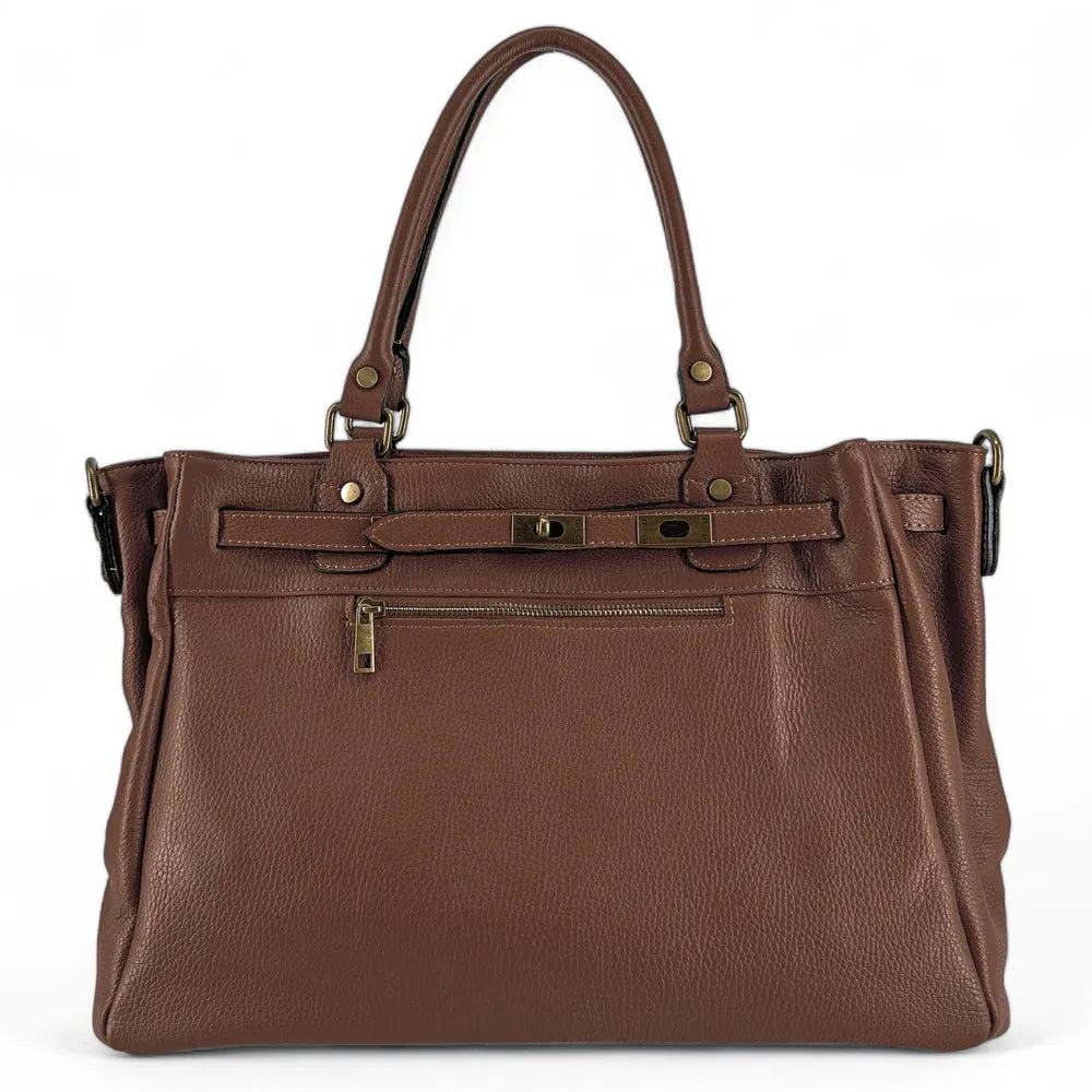 Sac cabas en cuir grainé JANET Chocolat