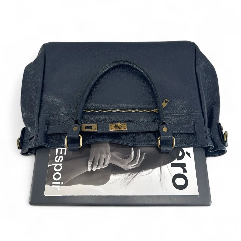 Sac cabas en cuir grainé JANET Bleu marine