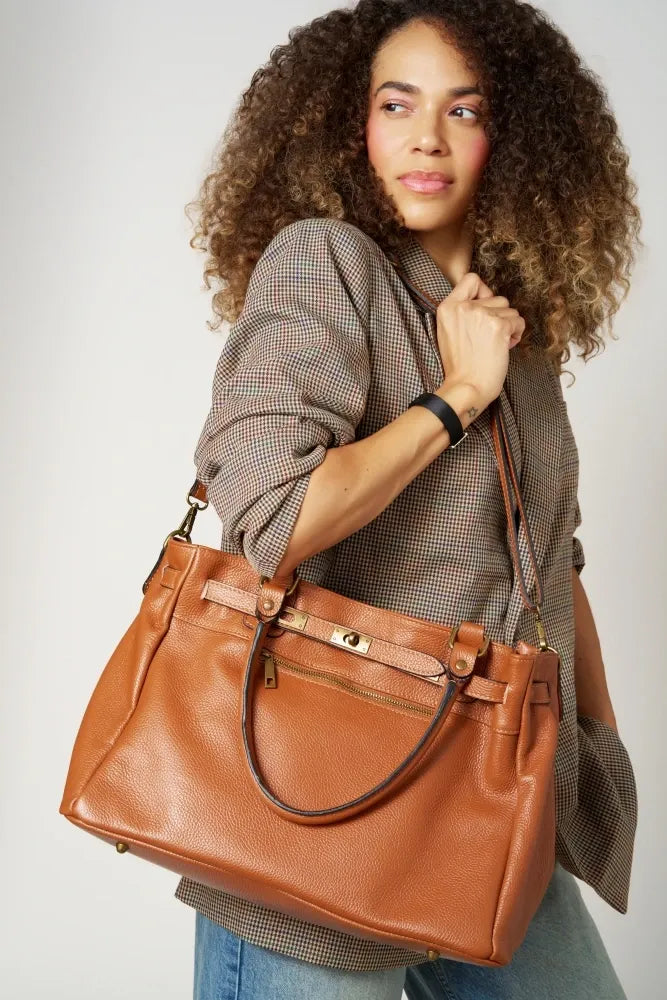 Sac cabas en cuir grainé JANET Camel