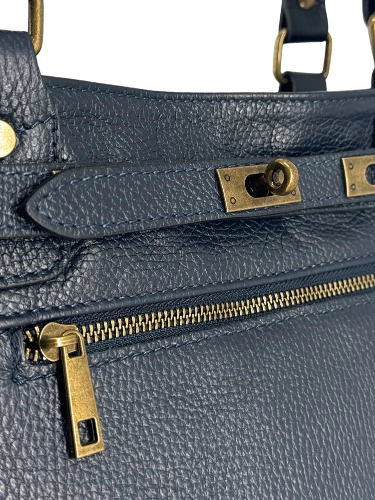 Sac cabas en cuir grainé JANET Bleu marine