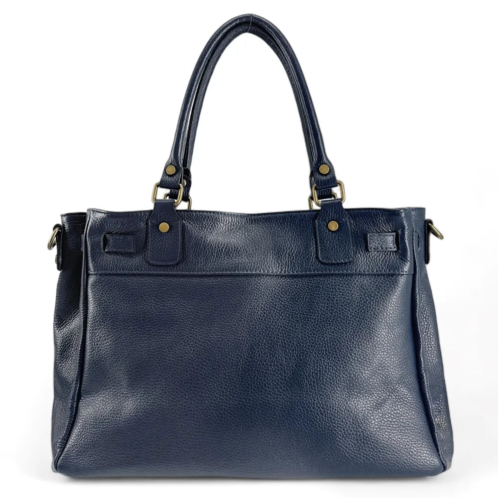 Sac cabas en cuir grainé JANET Bleu marine