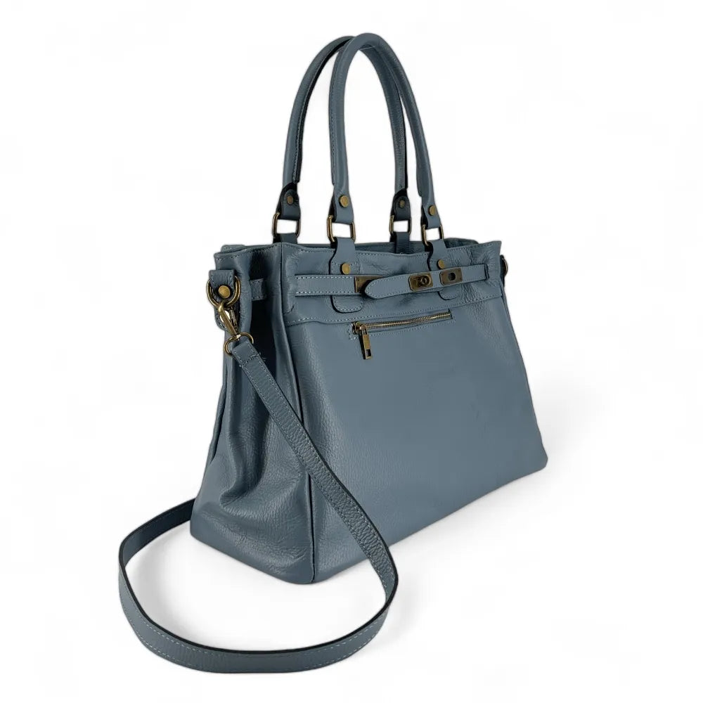 Sac cabas en cuir grainé JANET Bleu glacier