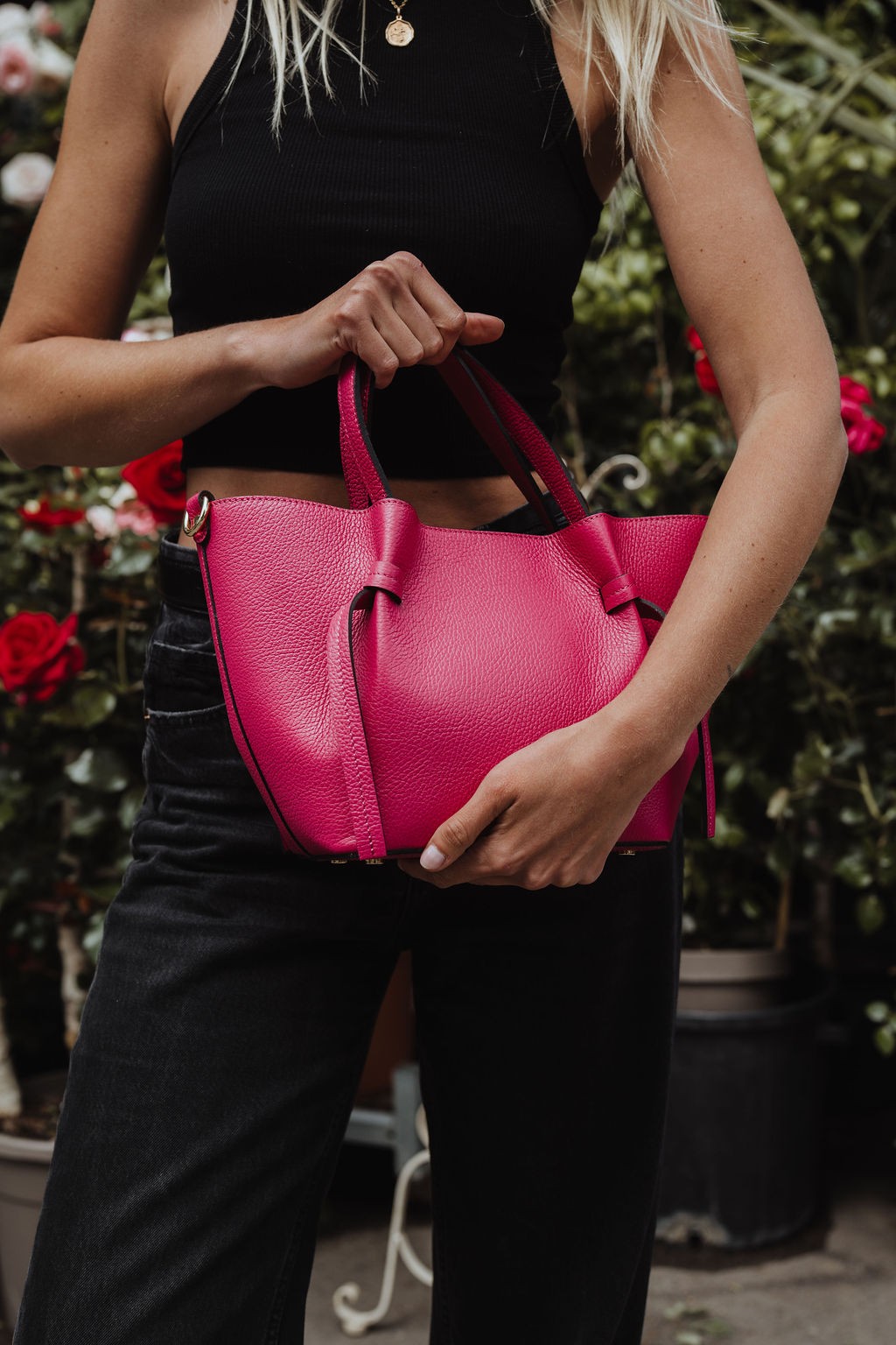 Sac cabas en cuir grainé LITTLE RUBY Rose fuchsia