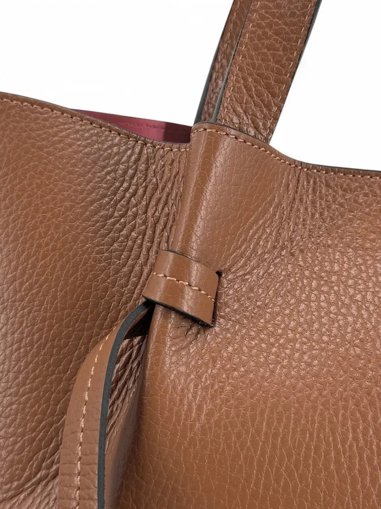 Sac cabas en cuir grainé LITTLE RUBY Camel foncé