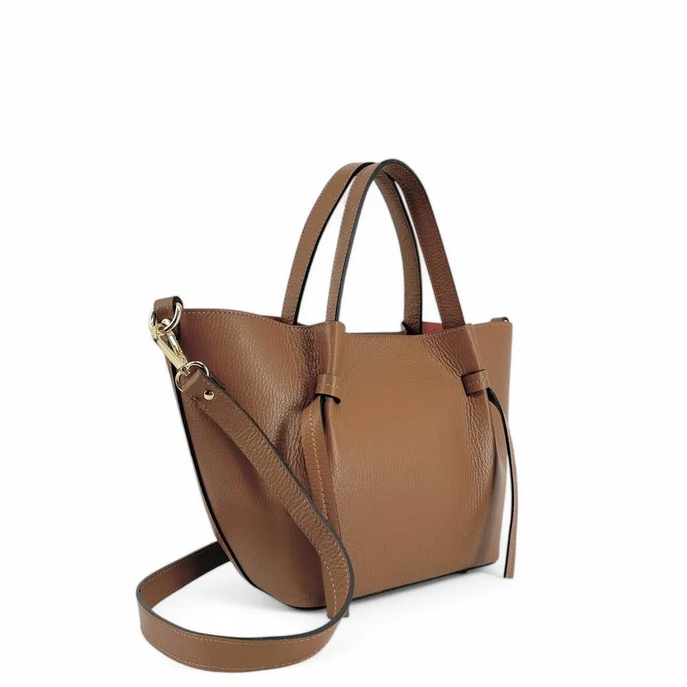 Sac cabas en cuir grainé LITTLE RUBY Camel foncé