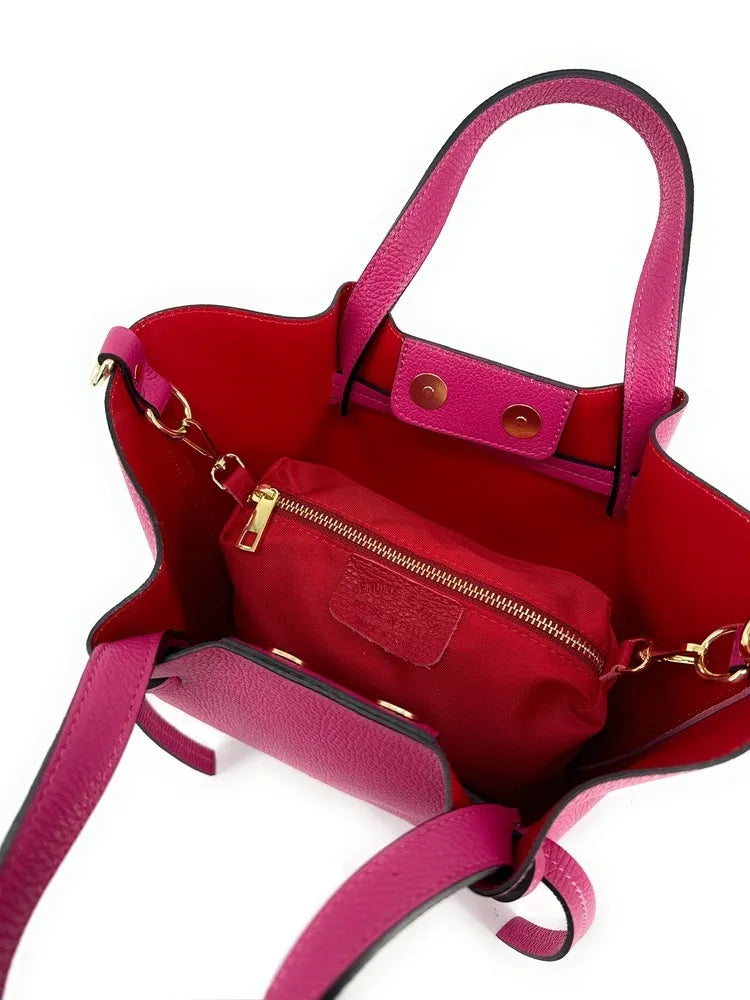Sac cabas en cuir grainé LITTLE RUBY Rose fuchsia