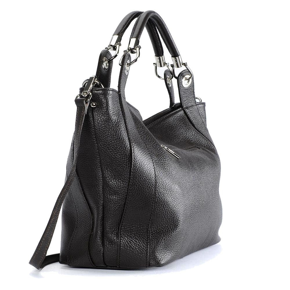 Sac cabas en cuir grainé PARIS Chocolat