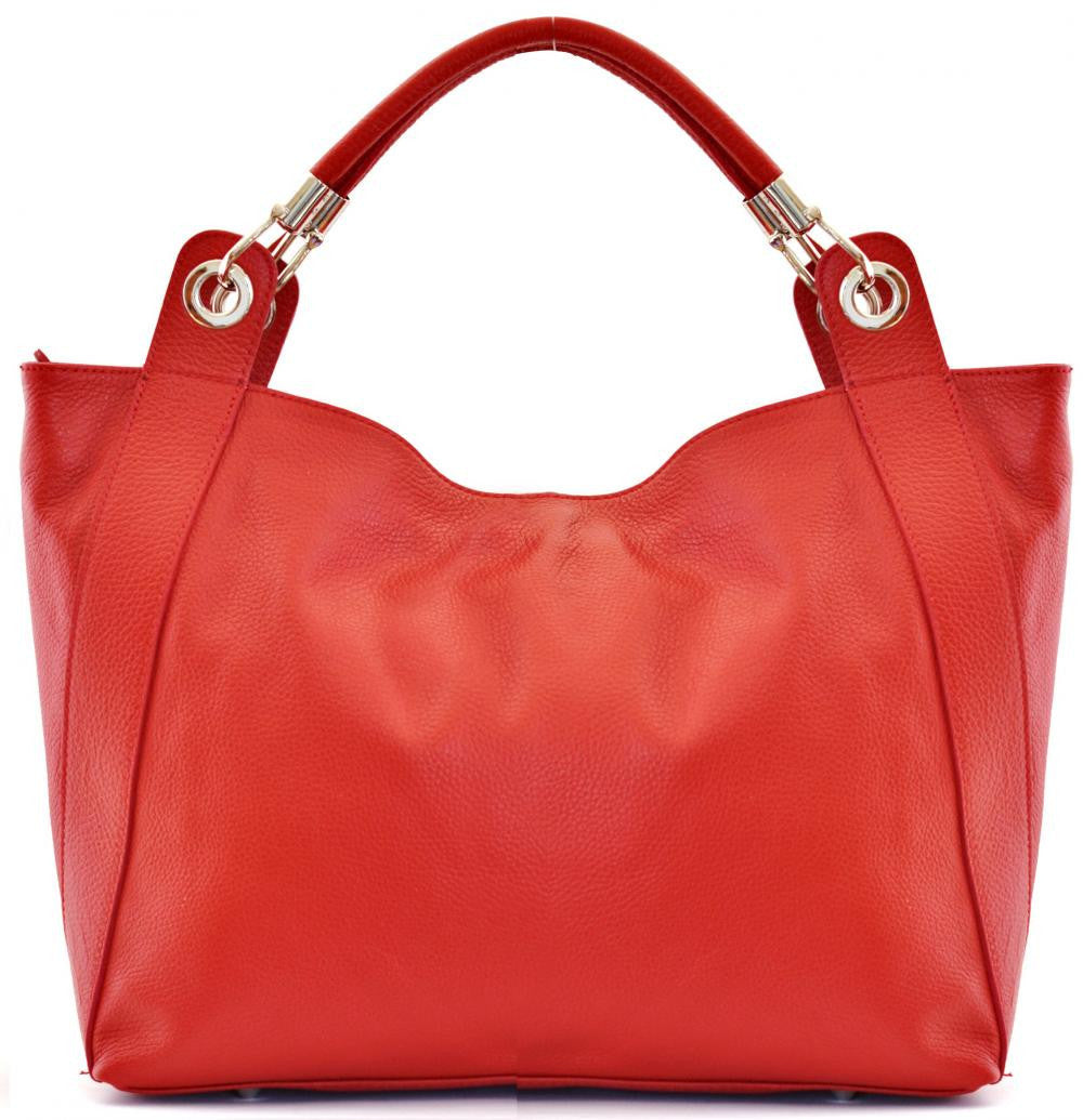 Sac cabas en cuir grainé PARIS Rouge garance