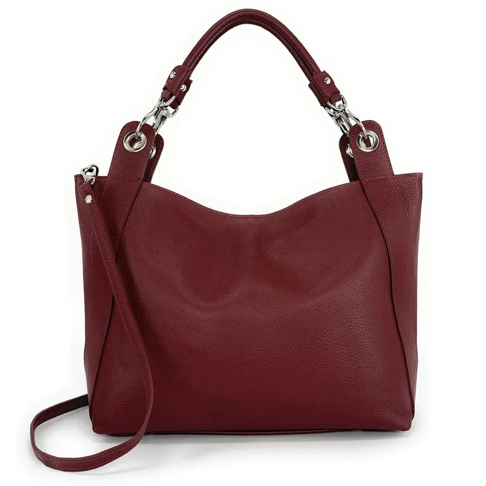Sac cabas en cuir grainé PARIS Rouge foncé