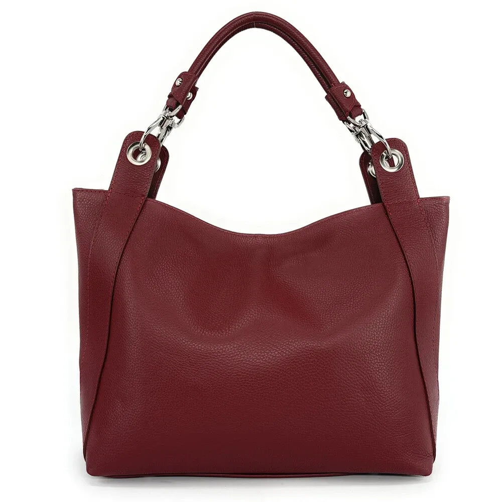 Sac cabas en cuir grainé PARIS Rouge foncé