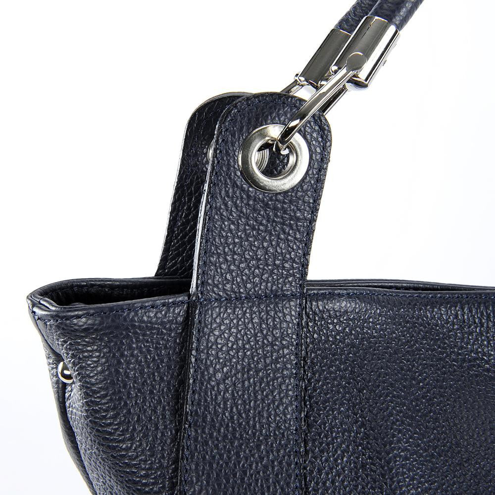 Sac cabas en cuir grainé PARIS Bleu marine