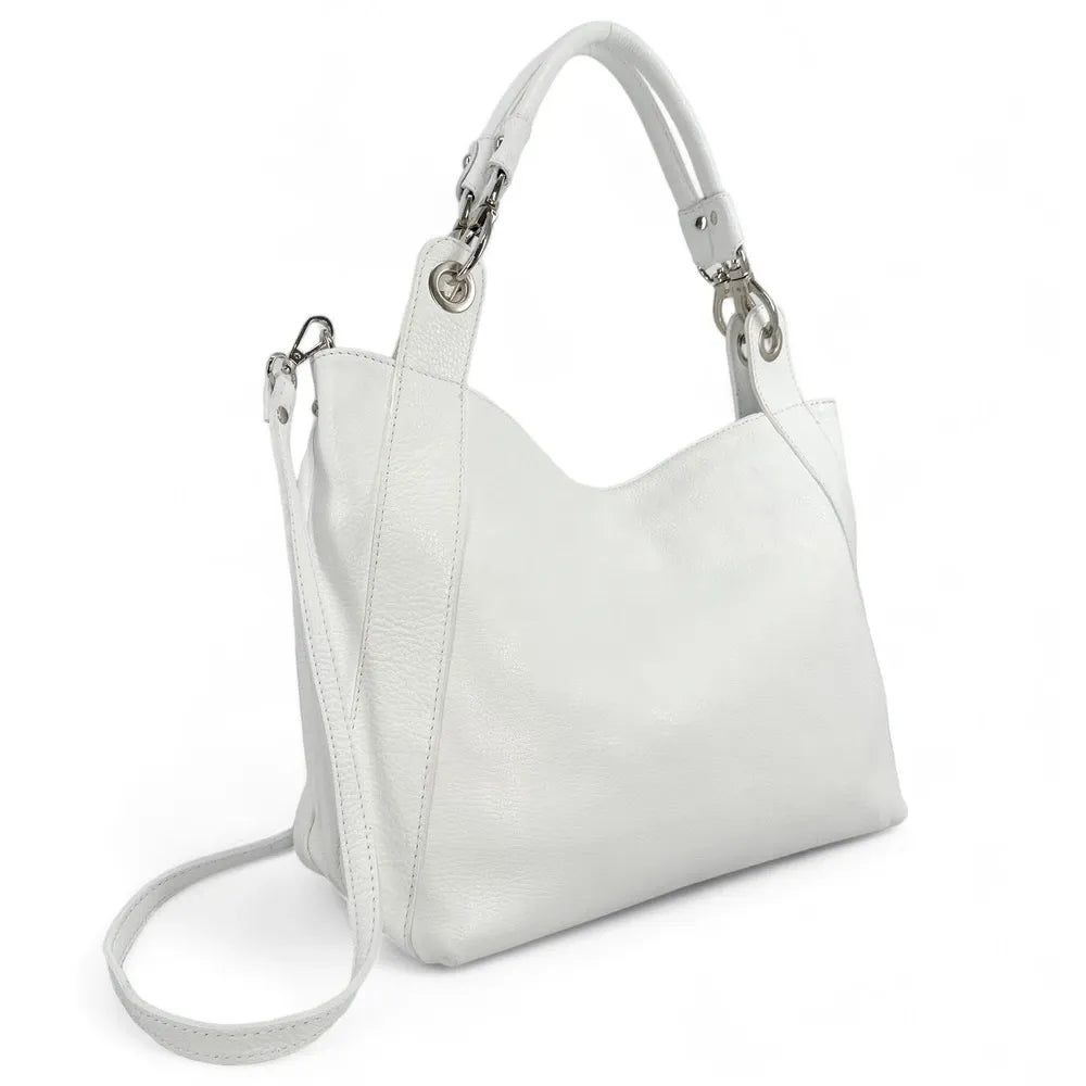 Sac cabas en cuir grainé PARIS Blanc