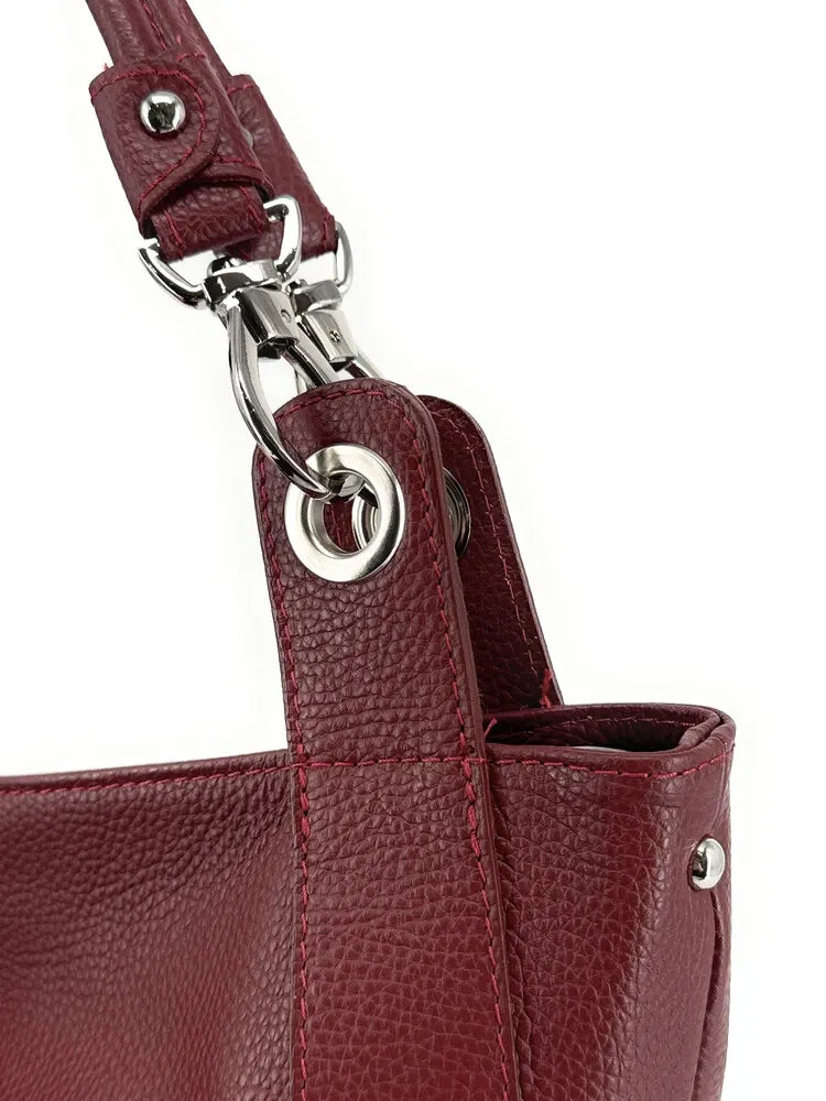 Sac cabas en cuir grainé PARIS Rouge foncé