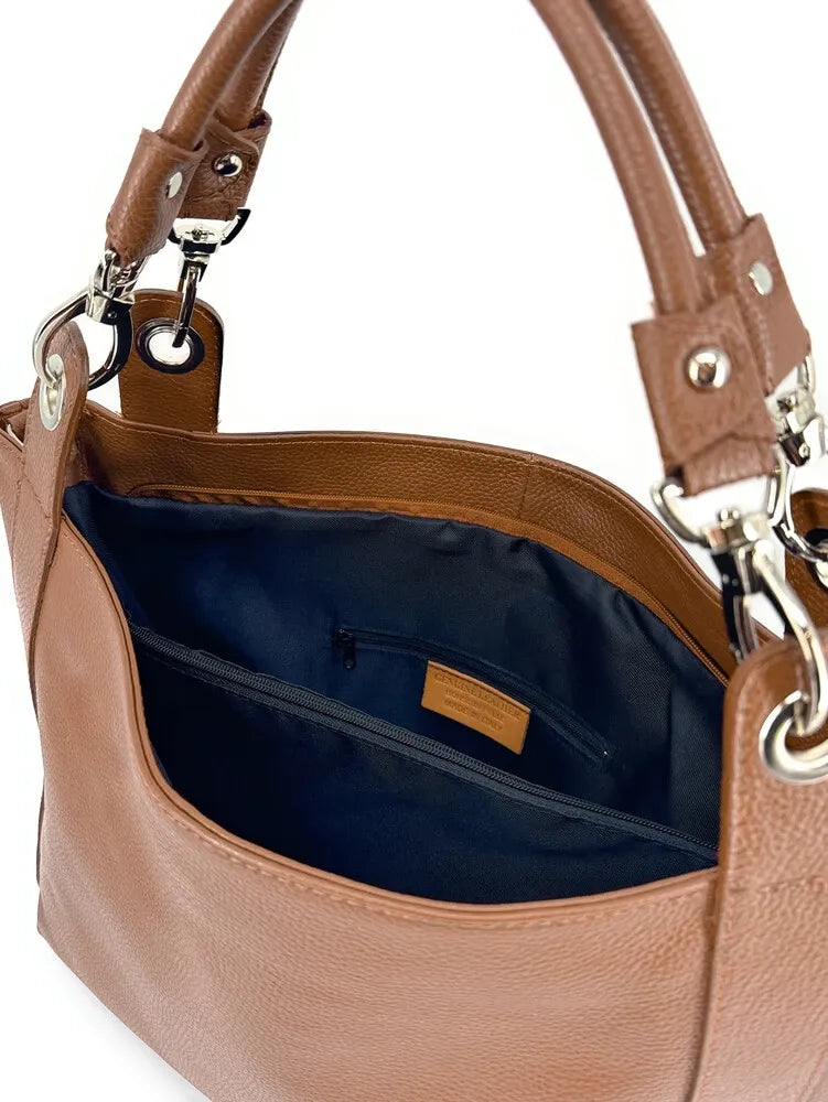 Sac cabas en cuir grainé PARIS Cognac foncé