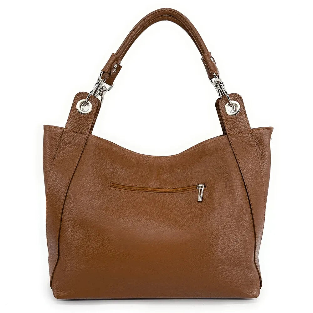Sac cabas en cuir grainé PARIS Cognac foncé