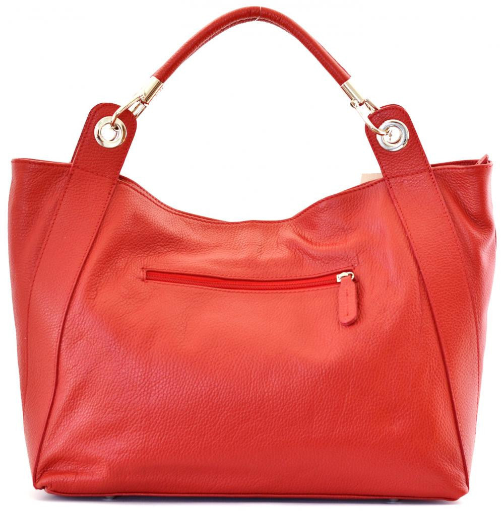 Sac cabas en cuir grainé PARIS Rouge garance