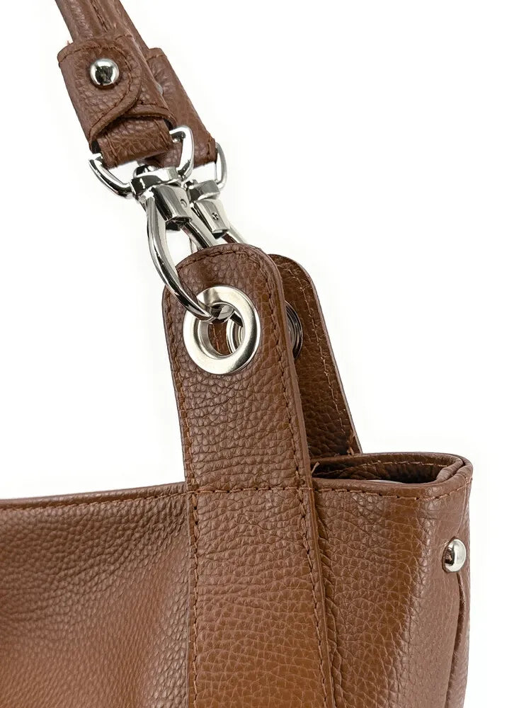 Sac cabas en cuir grainé PARIS Cognac foncé