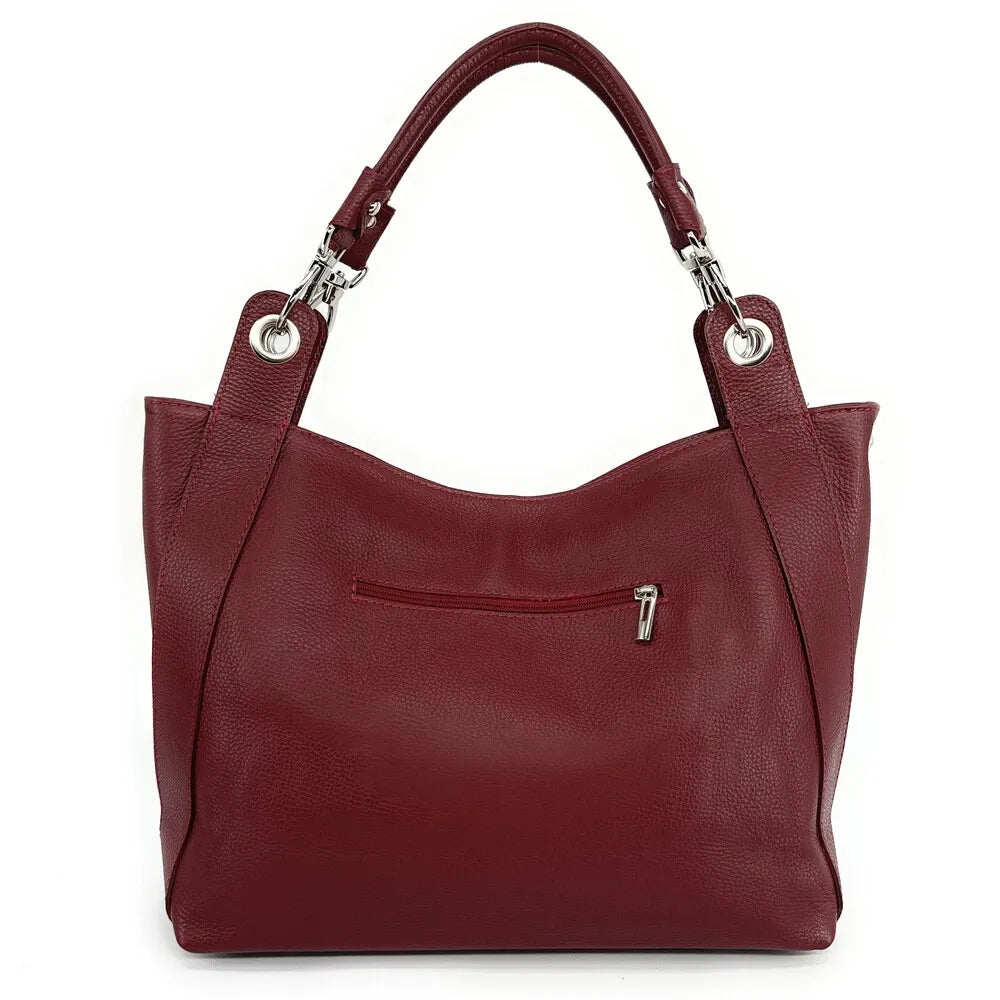 Sac cabas en cuir grainé PARIS Rouge foncé