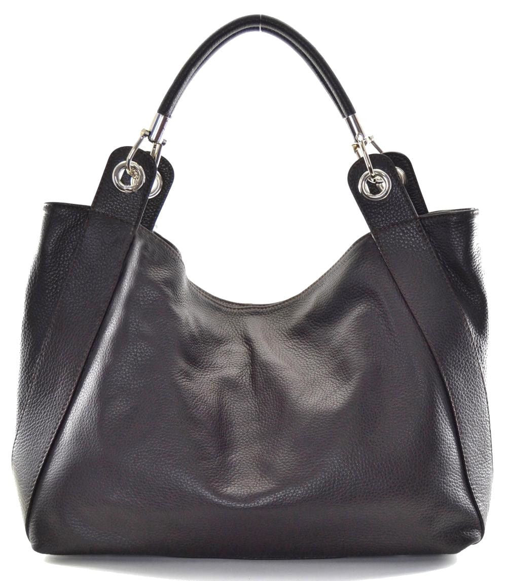 Sac cabas en cuir grainé PARIS Chocolat