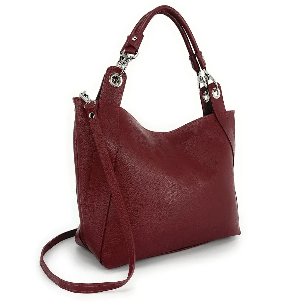 Sac cabas en cuir grainé PARIS Rouge foncé