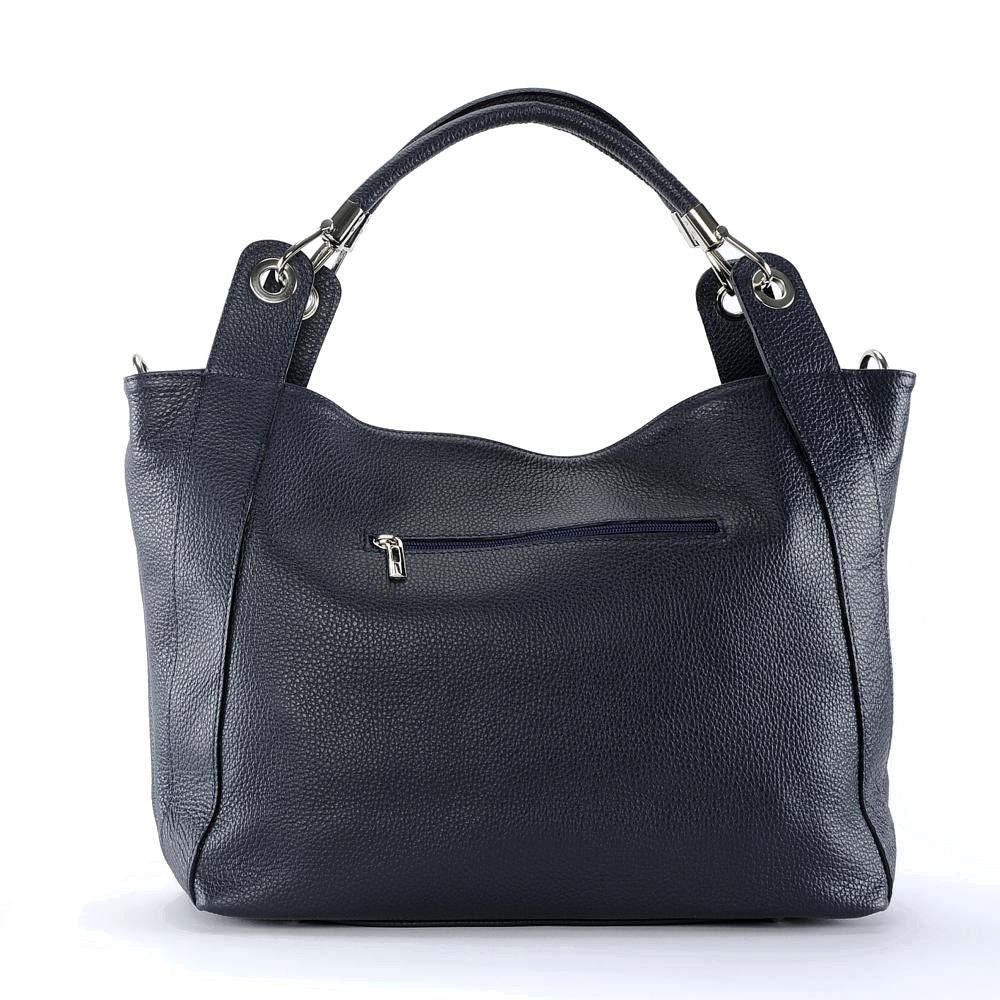 Sac cabas en cuir grainé PARIS Bleu marine