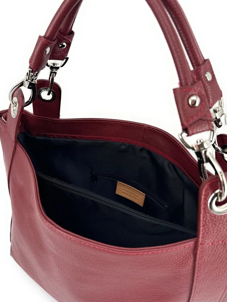 Sac cabas en cuir grainé PARIS Rouge foncé