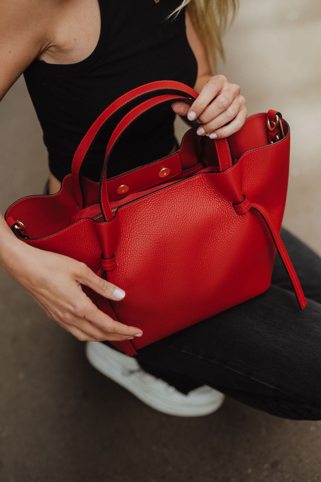 Sac cabas en cuir grainé RUBY Rouge garance