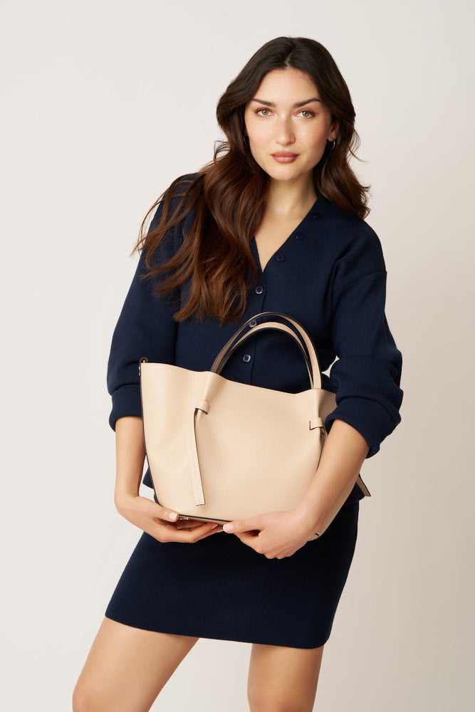 Sac cabas en cuir grainé RUBY Rose nude