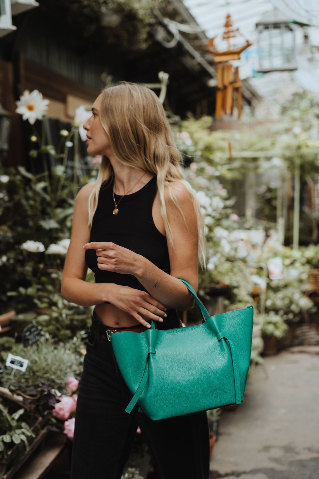 Sac cabas en cuir grainé RUBY Lagon