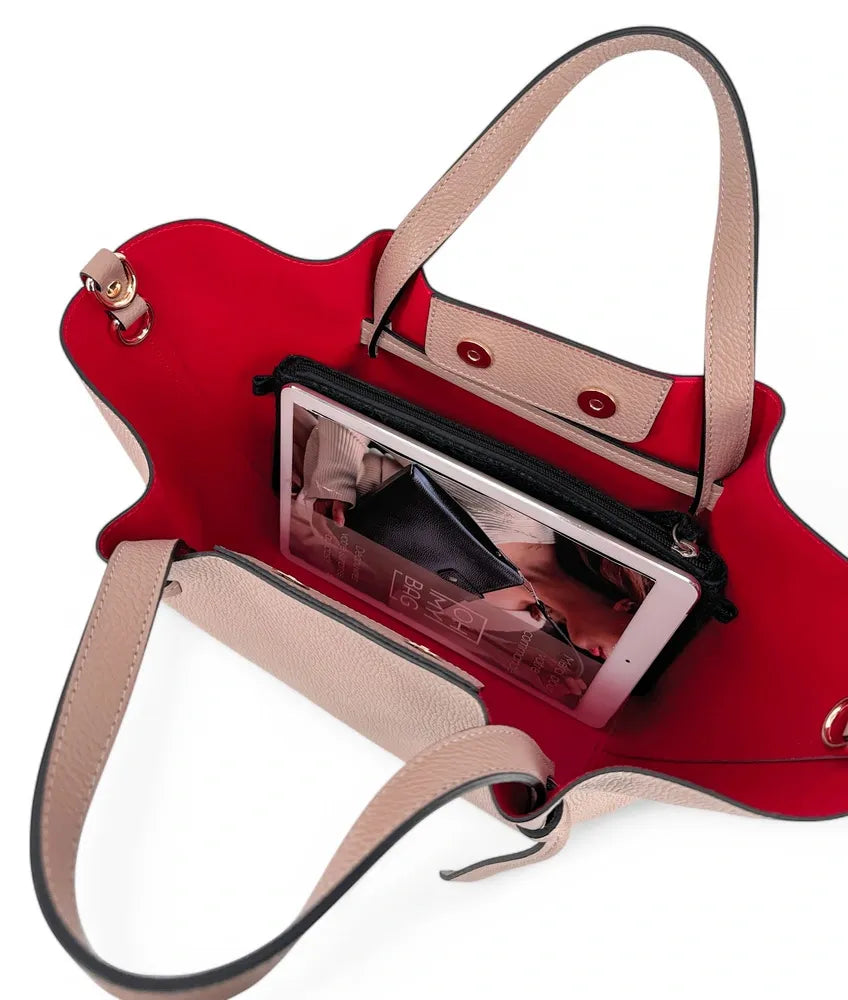 Sac cabas en cuir grainé RUBY Rose nude